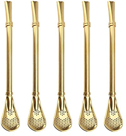 FTVOGUE Cuchara de paja de metal de acero inoxidable, reutilizable, lavable, para té, café, jugo filtrado (02)