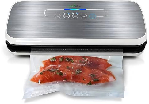 NutriChef Seal Sous Vide Vakuumiergerät für Lebensmittel – Vacuum Sealer– Folienschweißgerät Set inkl. Versiegelungsgerät Weinverschluss, Vakuumierer Beutel, Vakuumrolle & Einschweißgerät Saugschlauch