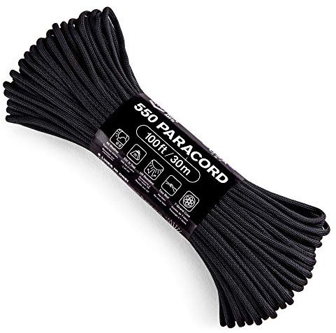 Atwood Rope MFG 550 Paracord 100 Feet 7-Strand Core Nylon Parachute Cord Outside Survival Gear Made in USA | Lanyards, Bracelets, Handle Wraps, Keychain (Black)