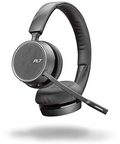 Plantronics – Voyager 4220 UC USB-A Headset (Poly) – Stereo Bluetooth-Kopfhörer mit Bügel-Mikrofon, Noise-Cancelling & Ladestation – Anschluss an PC, Mac & Mobiltelefon, Kompatibel: Teams, Zoom & etc.