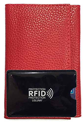 LOLUNA® Porte Papier Voiture Cuir Souple + étui Carte RFID, Format 3 Volets Compact, Carte Grise, permis, identité, Assurance, crédit - Rouge