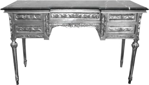 Casa Padrino Barock Konsole Silber mit Marmorplatte und 5 Schubladen 126 x 43 x H79 cm - Konsolentisch Sekretär - Möbel