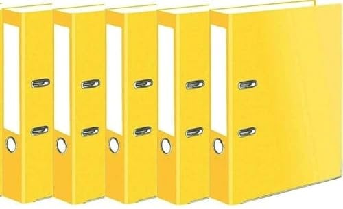 Very Strong Premium Quality Linen Lever Arch Files A4 Heavy Duty by Nobel (Yellow, 5 Files)