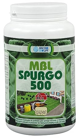 MBL SPURGO 500 – kg. 2 Attivatore biologico in polvere per lo spurgo di fosse e tubazioni, contiene un misurino per il corretto dosaggio (500 milioni di microrganismi per grammo)