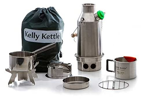 Kelly Kettle - Trekker Kettle Kit – 0.6ltr/20oz Capacity Stainless Steel Camping Kettle | Whistles When Boiled | Wood Fueled Camp Stove | For Hiking, Picnics, Fishing, Survival Gear, etc