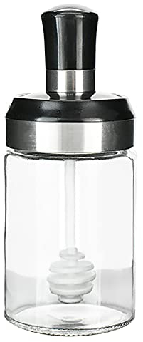 Dispensador de miel con dispensador de miel y tapa, recipiente para miel, color negro
