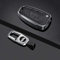 HIBEYO Smart Autoschlüssel Hülle passt für Audi Schutzhülle Schlüsselhülle Cover für A1 A3 A4 A6 Q3 Q5 Q7 S3 R8 TT Seat 3-Tasten Schlüsselbox Schlüsselanhänger Leder Aluminiumlegierung-Schwarz