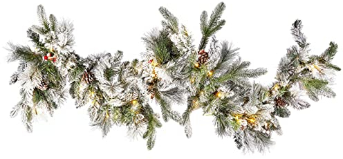 Beliani Künstliche Weihnachtsgirlande mit Beleuchtung Timer Schnee 180 cm weiß Whitehorn