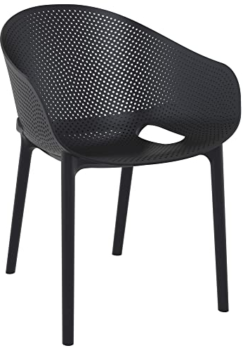 CLP Stuhl Sky Pro I Gartenstuhl aus Kunststoff I Stapelbarerer Bistrostuhl I Wetterfester Lehnstuhl, Farbe:schwarz
