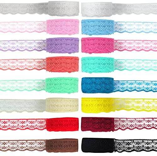 Stoff Spitzenband,17 Rollen Buntes Spitzenband Elastischer Spitzenbesatz Vintage Stil Blume Spitze Band,Zum Nähen Basteln Hochzeitsfeier Dekor Kleidung