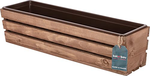 KOTARBAU® Jardinera de Madera con Inserto, Maceta Interior, 600 x 180 x 150 mm, Color marrón, Jardinera Rectangular, Larga, Macetero para Plantas y Hierbas, Jardín, Terraza, Balcón, Rústica