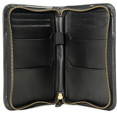 EXCELLO GLOBAL PRODUCTS Leder-Reisebrieftasche & Reisepasshülle, schwarzes geteiltes genarbtes Leder, Schwarz (Split Grain), Einheitsgröße, Geteilte Körnung