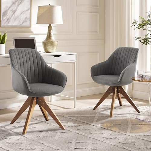 Zouron Chaise De Salle à Manger avec Pieds en Bois Lot De 2, Chaise De Bureau Pivotante, Chaises de Cuisine, Fauteuil De Salon avec Accoudoirs, pour Bureau, Chambre,Gris