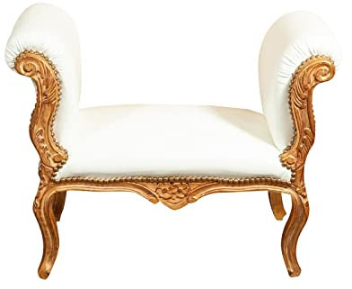 Biscottini Barockbank 94 x 49 x 70 cm | Barock Sessel aus Buchenholz | Barock Haus | Gepolsterter Barockhocker