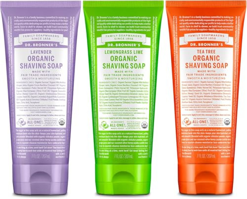 Dr. Bronner's Organic Shaving Soap– 3 Pack Variety, 7oz (Lavender, Tea Tree, Lemongrass)– Moisturizing Shave Soap for Men & Women– Certified Organic Sugar & Shikakai– For Face, Underarms & Legs
