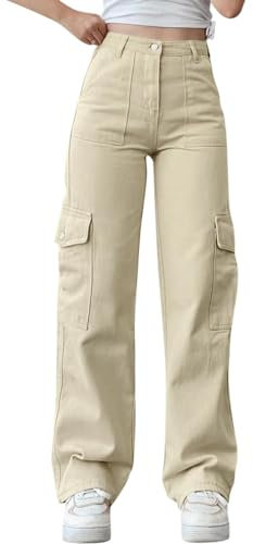 Minetom Femme Pantalon Cargo Streetwear Straight Trousers Biker Pantalon de Sportive Jogging Sweatpants avec Poches A Abricot M