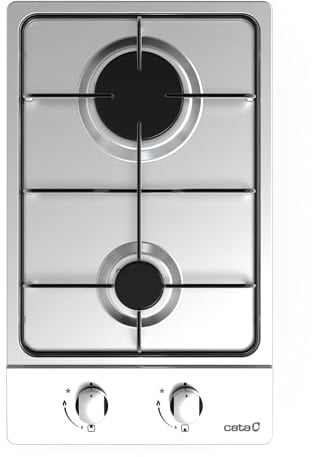 CATA GI 3002 BK Encimera de gas Acero inoxidable 2 quemadores de gas Encendido electrónico Rejilla de hierro fundido Preparado para gas natural Potencia 4kW Ancho 30 cm
