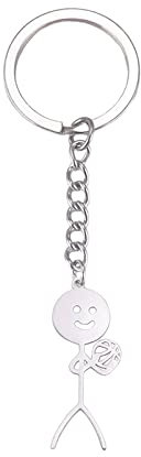 Lustiger Kritzel-Schlüsselanhänger für Damen und Herren, Edelstahl, cooler Punk-Smiley-Mittelfinger/Basketball-Anhänger, Schlüsselanhänger, Freundschaftsschmuck, Geschenk (Silber 1)