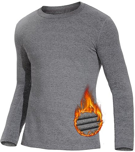 SIMIYA Mens Long Sleeve Thermal Tops Crew Neck Thermal Underwear Winter Warm Base Layer Thermals T-Shirt Vest(Dark Grey,M)