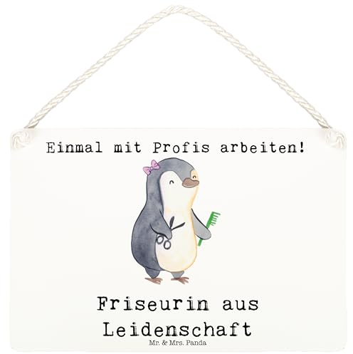Mr. & Mrs. Panda Deko Schild Friseurin Leidenschaft DIN A6 - Geschenk, Dekoschild, Haare ab, Türschild, Wanddeko, Ausbildung, Abschied, Friseursalon,