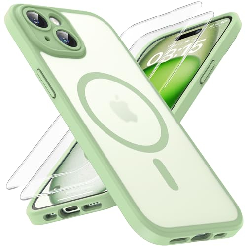 TOCOL Magnetic for iPhone 15 Case 6.1-Inch, Fit for MagSafe, Upgraded [Full Camera Protection], [14FT Military Grade Drop Tested] Shockproof Slim Translucent Matte Back Phone Cover (Light Green)