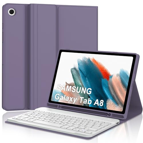 Teclado y Funda para Samsung Galaxy Tab A8 10.5 (SM-X200/X205/X207) 2021/2022, Español Ñ Bluetooth Desmontable, Púrpura Lavanda