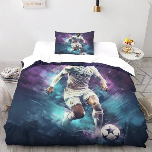 LSORU Ronaldo 3D Print Kinder Betten Set Bettwäsche Set,Microfaser Bettbezüge, Himmlische Qualität Bettbezug Mit Kissenbezug Teilig Single(135x200cm)