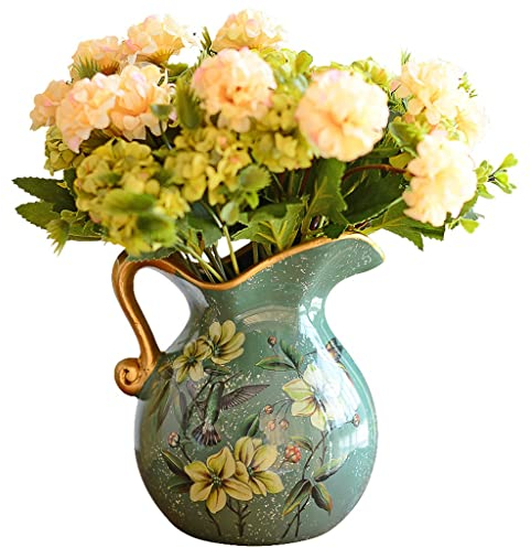 Vase, Pastorale Retro-Vase aus bemalter Keramik, Milchkännchen, Vase, amerikanische Landhaus-Wohnzimmerdekoration, Blumenarrangement (A, wie abgebildet)