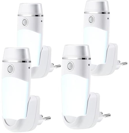 Hiboom 4 Pcs Veilleuses LED à Douille Rechargeables Veilleuse 4 en 1 Amovible Veilleuse avec Détecteur de Mouvement Veilleuse Enfichable sur Secteur Lampes de Poche d'Urgence pour Panne de Courant