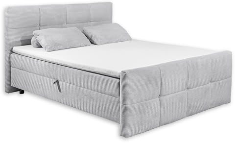 TIJUANA 6 Boxbett 160x200 in Cord-Optik, Dove - Bequemes Doppelbett mit Bettkasten & Kaltschaum Topper - 162 x 112 x 225 cm (B/H/T)