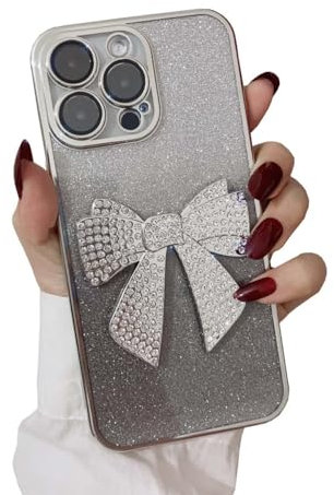 Faneiy for iPhone 14 Pro Max Case Bling Glitter Rhinestones Diamond Bow Luxury Clear Cute Sparkly Aesthetic Phone Case with Full Camera Protector Plating Case for iPhone 14 Pro Max Silver
