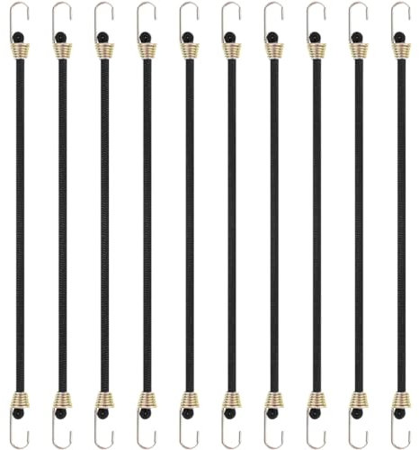 10 Pièces Tendeurs Elastique avec Crochets, Petite Corde Ajustable avec Attache Mini Sandow Bache en Caoutchouc Cordon de Bagage Robuste Sangle de Tension Universel pour Camping Tente Fixation