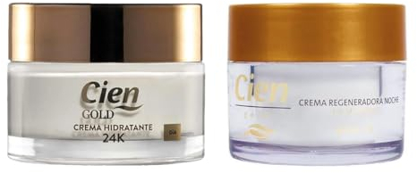 Pack 2 – Cien Gold, Tages-Gesichtscreme, 50 ml + Nacht-Gesichtscreme 50 ml, Anti-Falten-Gold, feuchtigkeitsspendend, 24K regenerierend, regenerierend, regenerierend, 2er-Pack