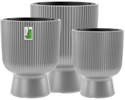PAFEN Kunststoff Blumentöpfe auf einem Bein - Set 3 Großen 30 cm, 36 cm und 50 cm - Elegant Blumenkübel Übertopf Pflanztopf Pflanzkübel Für Innen Und Balkon Garten Pflanze | Hellgrau