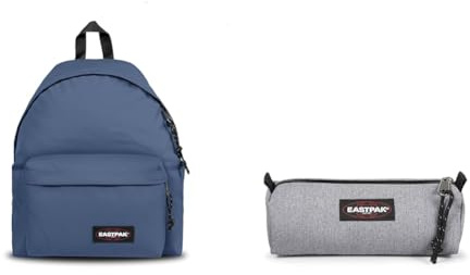 EASTPAK PADDED PAK'R Sac à Dos, 27 L - Powder Pilot (Bleu) & BENCHMARK Single Trousse, 27 L - Sunday Grey (Gris)