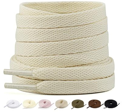 2 Paia di Lacci Piatti per Scarpe, Lacci di Ricambio Premium da 8 mm (Larghezza) per Scarpe da Ginnastica, Scarpe Sportive e Casual Beige 140 cm