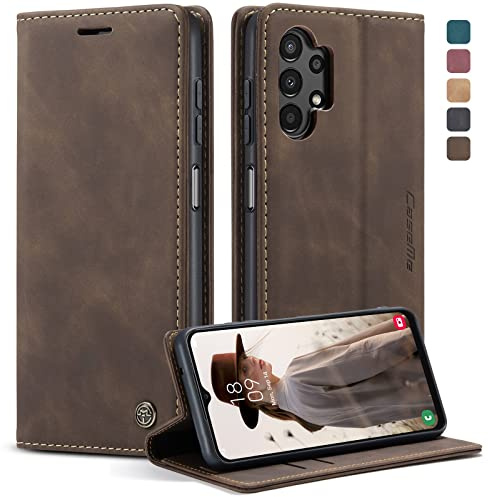 owlhold Handyhülle für Samsung Galaxy A13 4G/5G/A04s Hülle, Premium Lederhülle Weiches Vintage-Nubukleder Faltbare Ständer Klapphülle Kartenfach Standfunktion Schutzhülle für Samsung A13/A04s-Kaffee