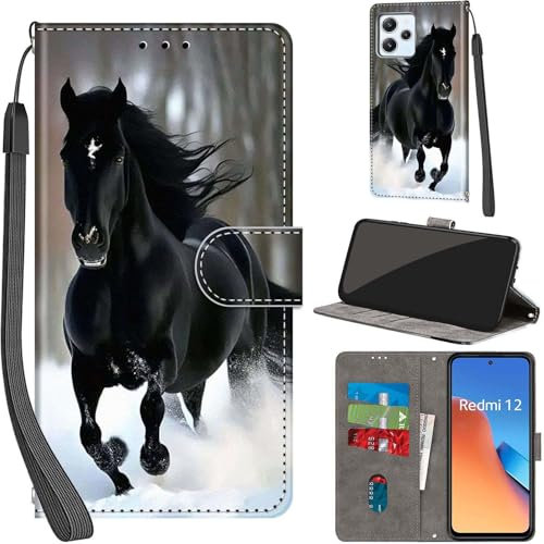 Handyhülle für Xiaomi Redmi 12 4G/5G Hüllen Premium Leder Case Klappbar Wallet Magnet Kartenfach Standfunktion Schutzhülle kompatibel mit Xiaomi Poco M6 Pro 5G Cover,Schnee