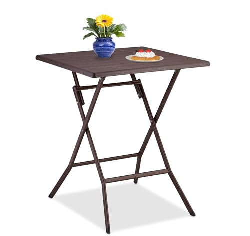 Relaxdays Klapptisch, klappbarer Camping Tisch, HxBxT: 73x62x62 cm, faltbarer Multifunktionstisch, Gartentisch, braun