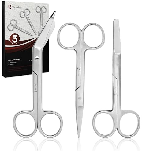 Lot de 3 paires de ciseaux de premiers secours en acier inoxydable - Extrémités pointues et émoussées - 127 mm, 13 cm, 14 cm - Idéal pour les médecins, les premiers secours, les infirmières, les