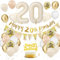 20. Geburtstag Deko Beige - Luftballon Deko für Damen und Frauen - Beige Weiß Gold Luftballons mit Banner und Tortendeko für Geburtstagsdekoration
