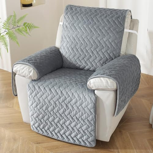 Royhom Flanell Sofa Überzug Waschbar Sofabezug 1 Sitzer, Sofaschoner rutschfest für Leder-Couch und Stoffsofas, Weicher Couch Überzug Mit Verstellbarem Elastischer Riemen (Geometrie, Grau)