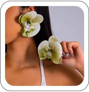 Wendalern Bohemian Butterfly Orchid Flower Earrings - Large Statement Earrings with Artificial Floral Petals - Exaggerated 3D Hawaii Design - Jewelry for Women