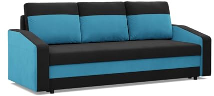 Mebligo - Orion Convertible Sofa, 3-Sitzer-Bettsofa, 220 x 92 x 85 cm, Perfektes Wohnzimmer-Convertible-Sofa, schwarz und blau