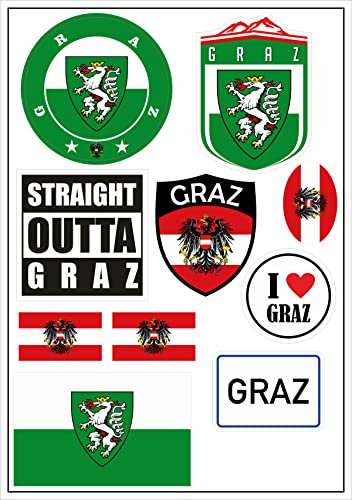 Daged Österreich Graz Aufkleber Karte 10 Stück - PKW Auto Motorrad Biker Flagge Fahne Vinyl ST