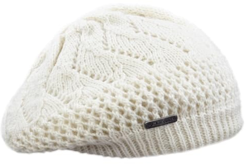 Melegari Strickmütze | Pranevoso Baskenmütze | Mütze aus Wolle und Alpaka | Strickfutter aus Wolle | Damen Mädchen | Herbst / Winter, Weiß, 55-58