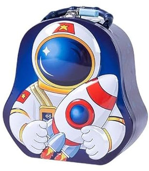 Astronaut Spardose aus Metall, mit Schloss, lustige Spardose, große Größe für Jungen und Mädchen (blau)