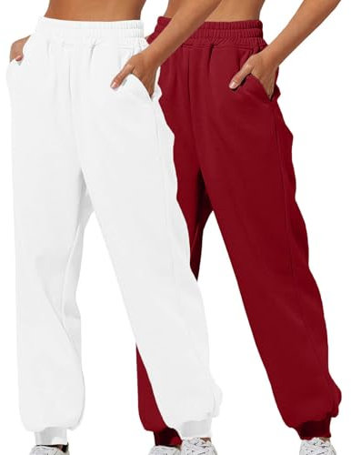 XCXC 2er-Pack Damen Jogginghose mit Cinch-Bottom und Taschen Frauen Einfarbiger Trainingsanzug Baggy Hose mit elastischer Taille für Lässiges Hip-Hop, Fitnessstudio und Joggen