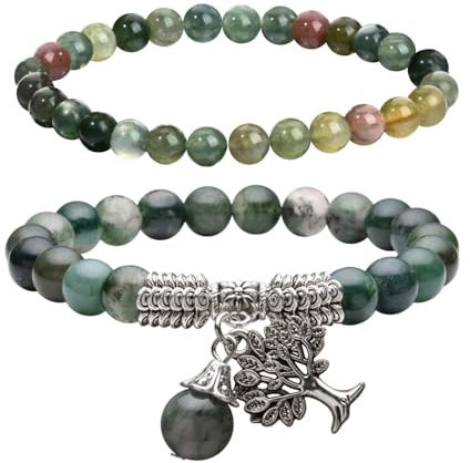 HDGSAFD Pack De 2 Bracelets De Perles, Bracelets Pendentif Arbre De Vie, Bracelets De Perles pour Femmes, Bracelets De Perles De Pierre Extensibles, Bracelets De Mode