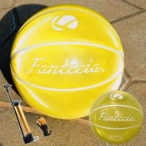 FANTECIA Reflektierender Basketballball, Training Basketbälle Größe 7 mit Pumpe, Indoor Outdoor Basketball